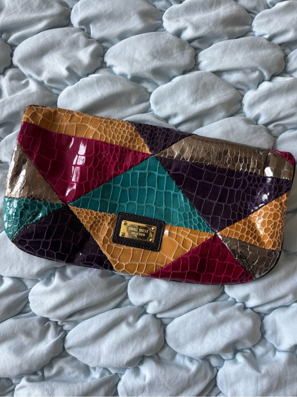 Nine West Multicolor Patchwork PU Leather Clutch